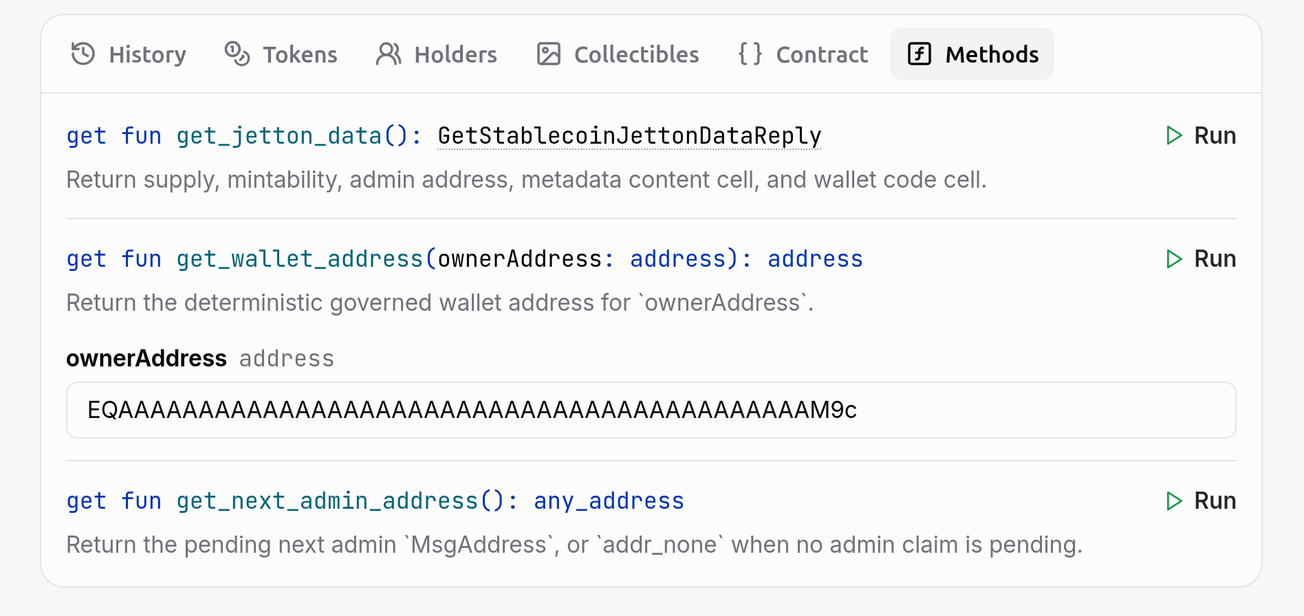 Tether USDT master contract get-methods list